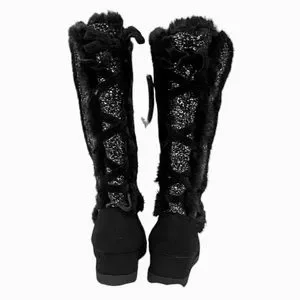 Justice Shoes Justice Black Silver Faux Fur Sequin Wedge Boots
